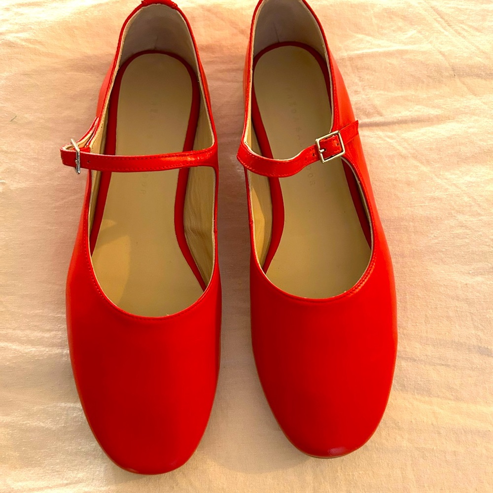 NEW FREDA SALVADOR women's aubrey mary jane flat in red calf NWT - Picture 2 of 9